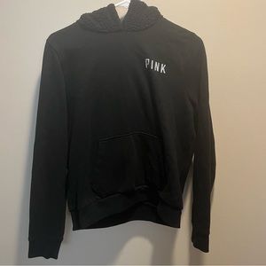 PINK Black Sherpa Lined Hoodie